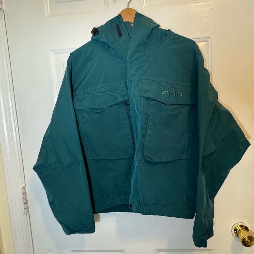 Simms Men's Fishing Wading Hiking Vintage Hooded Gore Tex Raincoat Small Teal